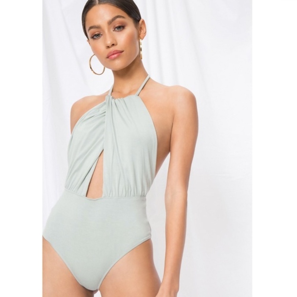 Superdown Rosie Halter Bodysuit In Sage Size XS